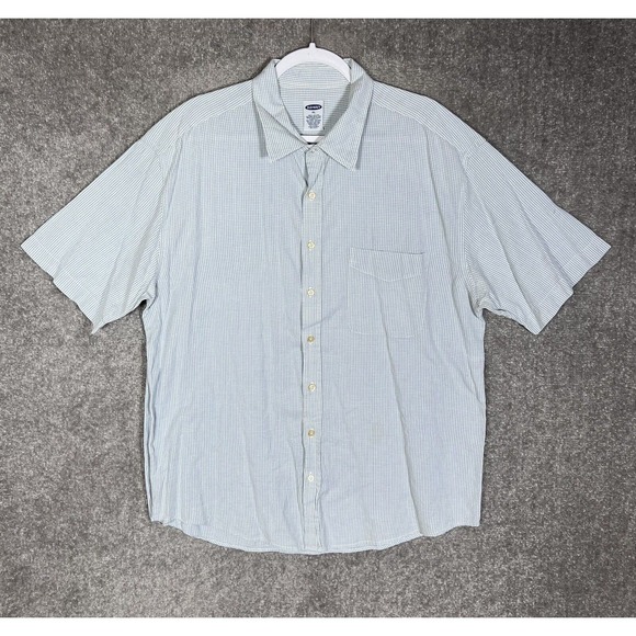 Old Navy Short‎ Sleeve Mini Check Button Up Shirt Mens Size XL Blue White Cotton - Picture 1 of 10